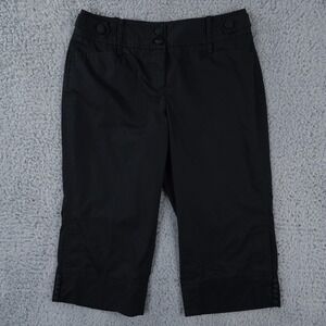 Ann Taylor Pants Womens 6P Black Julie Crop Capri Button Hem Casual Minimalist